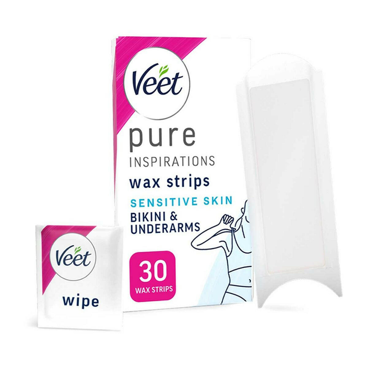 Veet Pure Wax Strips Bikini & Underarms for Sensitive Skin - 30 Wax Strips GOODS Boots