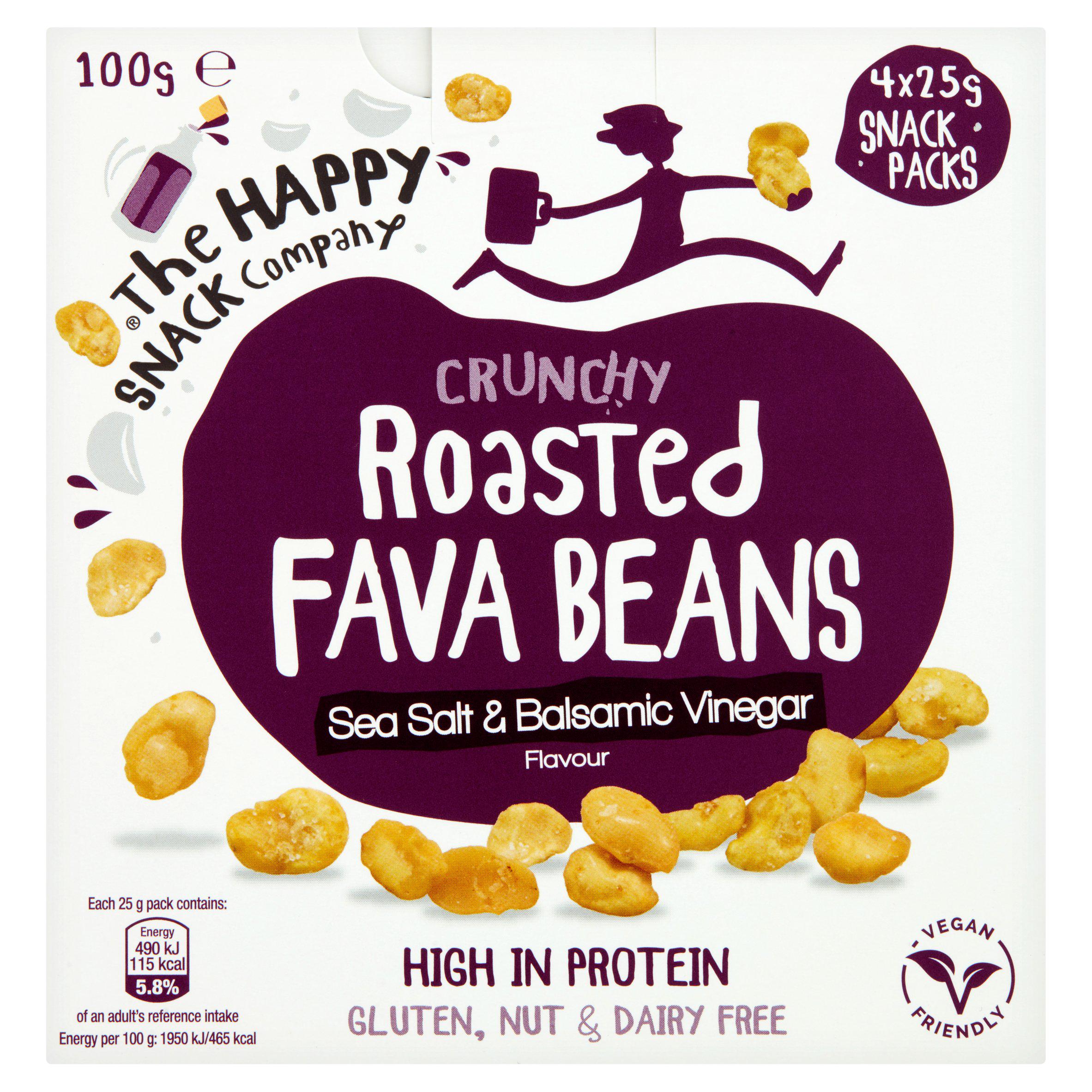 The Happy Snack Company Roasted Fava Beans Sea Salt & Balsamic Vinegar Flavour 4x25g GOODS Sainsburys