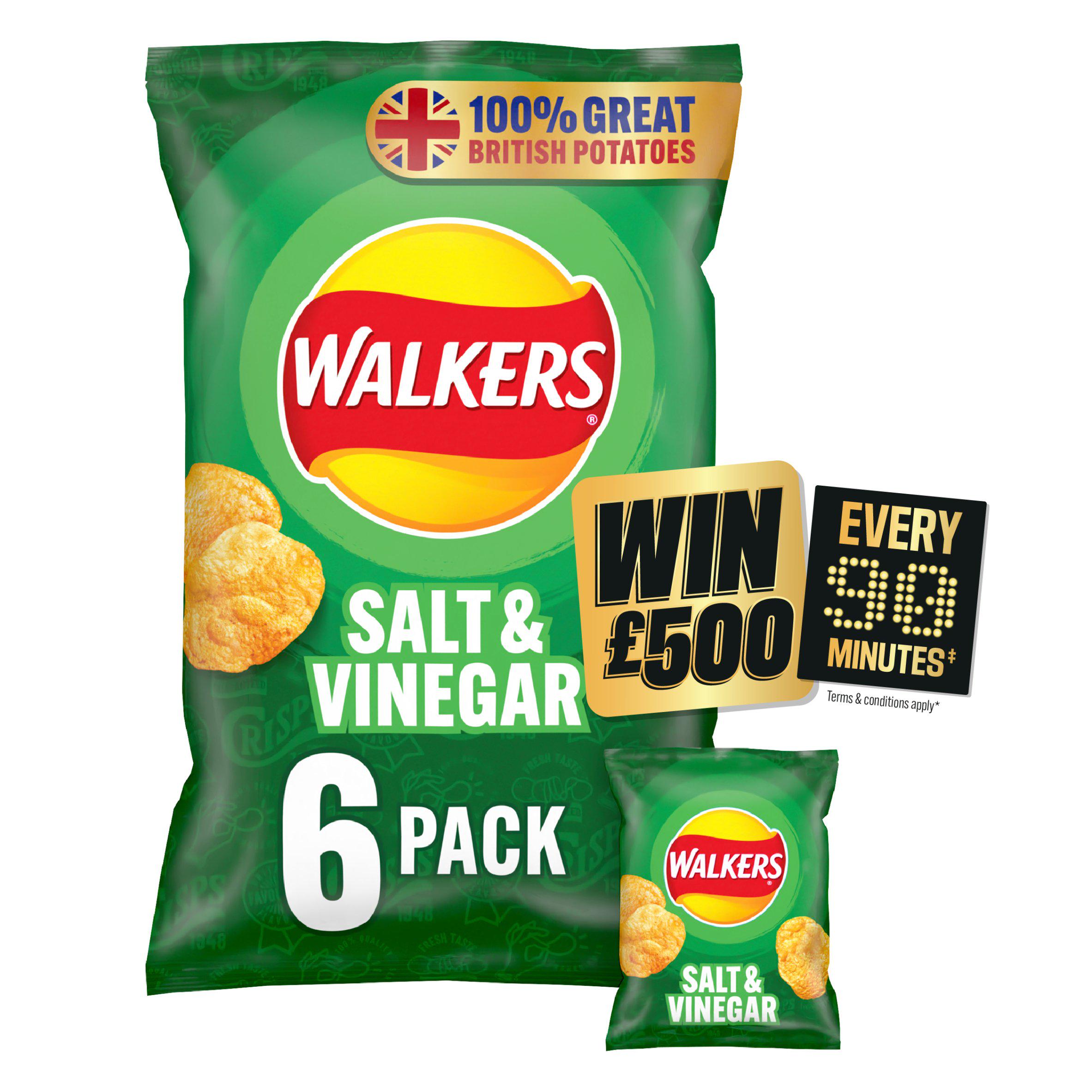 Walkers Salt & Vinegar Multipack Crisps 6x25g 4-9 packs Sainsburys