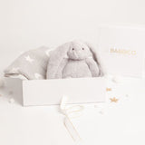 Babbico Grey Bunny Toy And Moon & Star Blanket Baby Gift Set - McGrocer