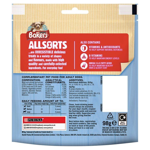 Bakers Allsorts Chicken Beef & Lamb Dog Treats 98g - McGrocer
