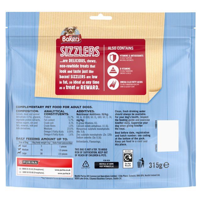 Bakers Sizzlers Bacon and Cheese Dog Treats 315g - McGrocer