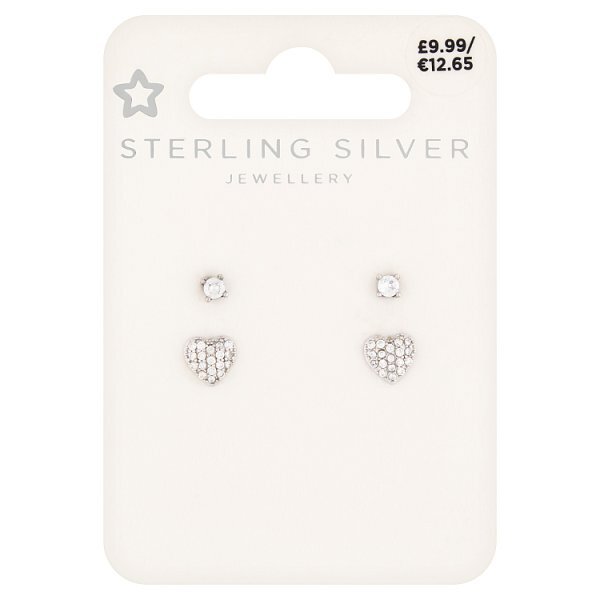 Superdrug Premium Sterling Silver 2 Pack Heart Stud GOODS Superdrug