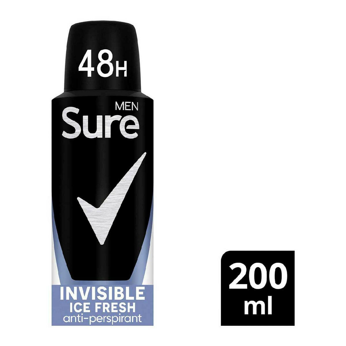 Sure Men Invisible Ice Fresh Anti-Perspirant Deodorant 48hr protection from sweat, odour, white marks & yellow stains 200ml GOODS Boots
