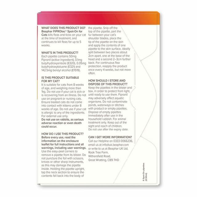 Beaphar FIPROtec Flea & Tick Spot-On for Cats 6 per pack - McGrocer