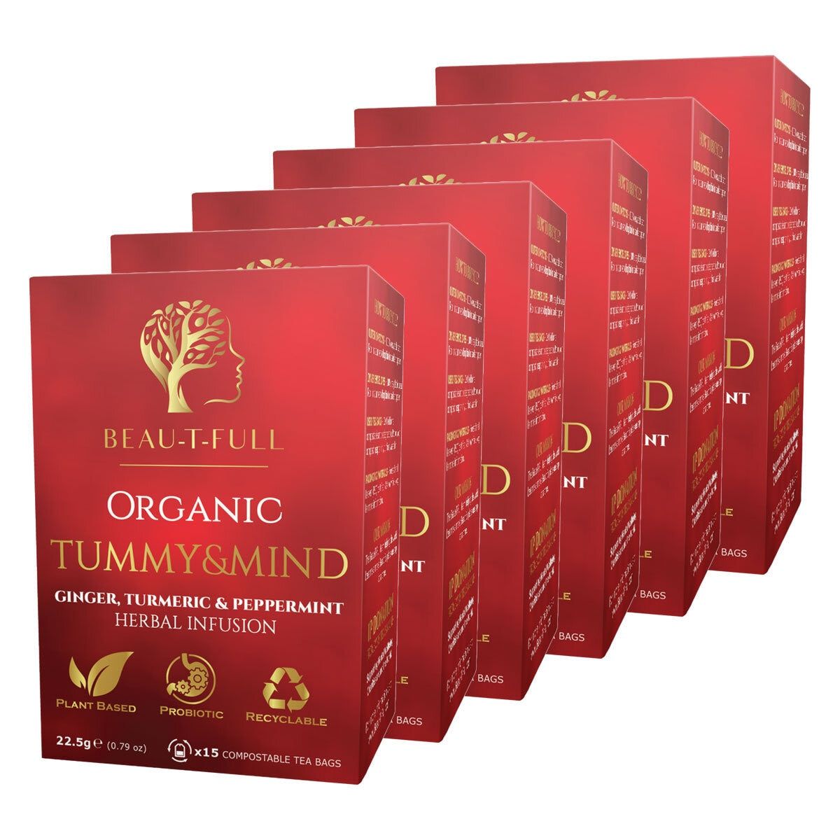 Beau-T-Full Tea Organic Tummy & Mind Tea Bags, 6 x 15 Pack - McGrocer