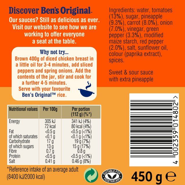 Ben's Original Sweet & Sour Extra Pineapple Sauce 450g - McGrocer