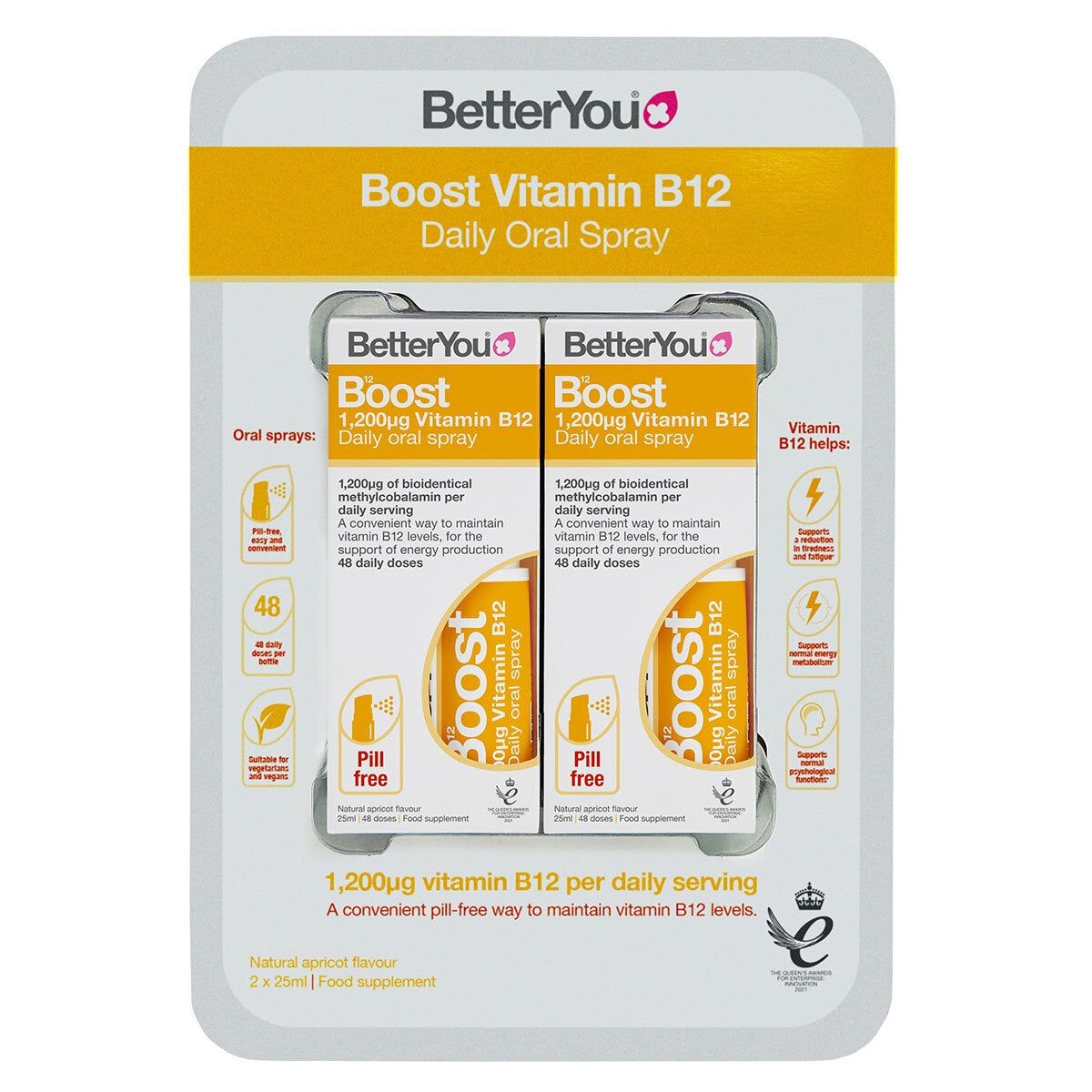BetterYou Vitamin B12 Oral Spray, 2 x 25ml - McGrocer