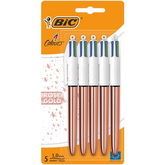BIC 4 Colours Rose Gold Retractable Ballpoint Pens   5 per pack - McGrocer