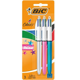 BIC 4 Colours Shine Retractable Ballpoint Pens Pack of 3 - McGrocer