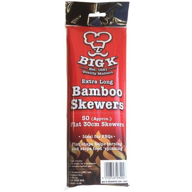 Big K Extra Long Flat Kebab Bamboo Skewers 30 cm 50 per pack - McGrocer