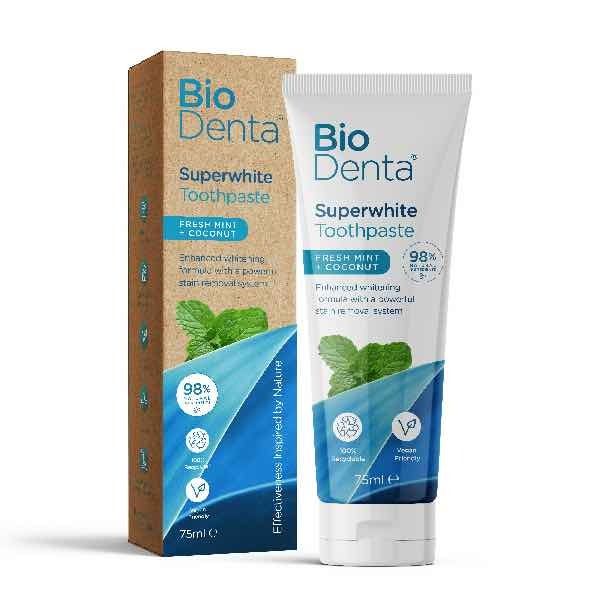 BioDenta Natural Whitening Toothpaste SUPERWHITE Vegan 75ml - McGrocer