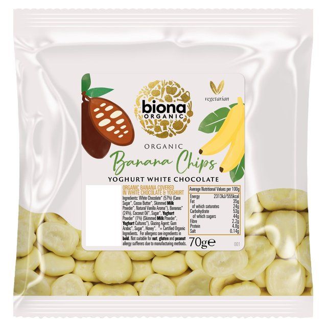 Biona Organic Banana Chips Yoghurt White Chocolate 70g - McGrocer