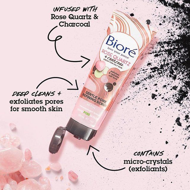 Biore Rose Quartz & Charcoal Gentle Pore Refining Face Scrub for Oily Skin 110ml - McGrocer