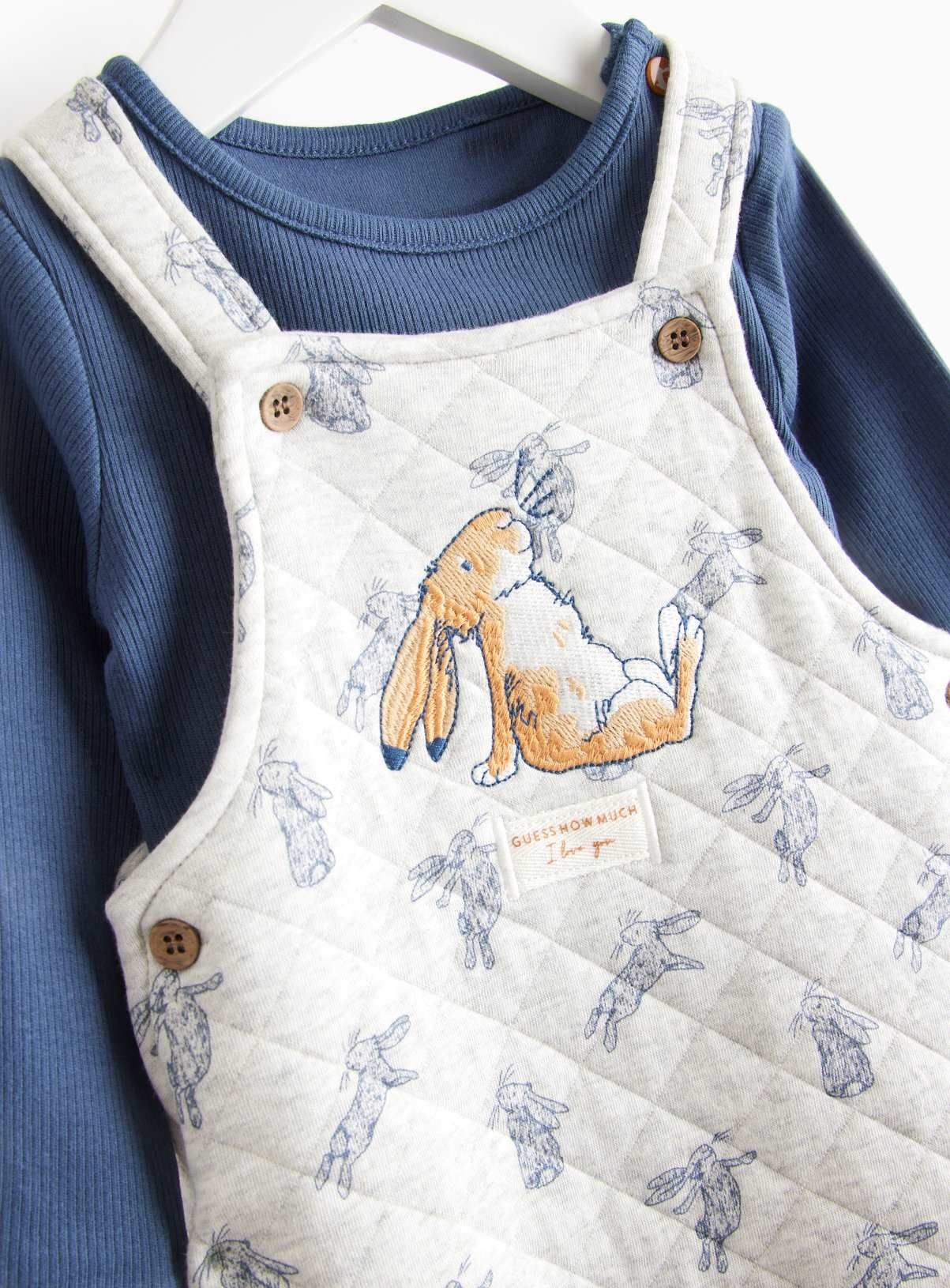 Blue Bodysuit & Grey Quilted Dungarees Set 9-12 months - McGrocer