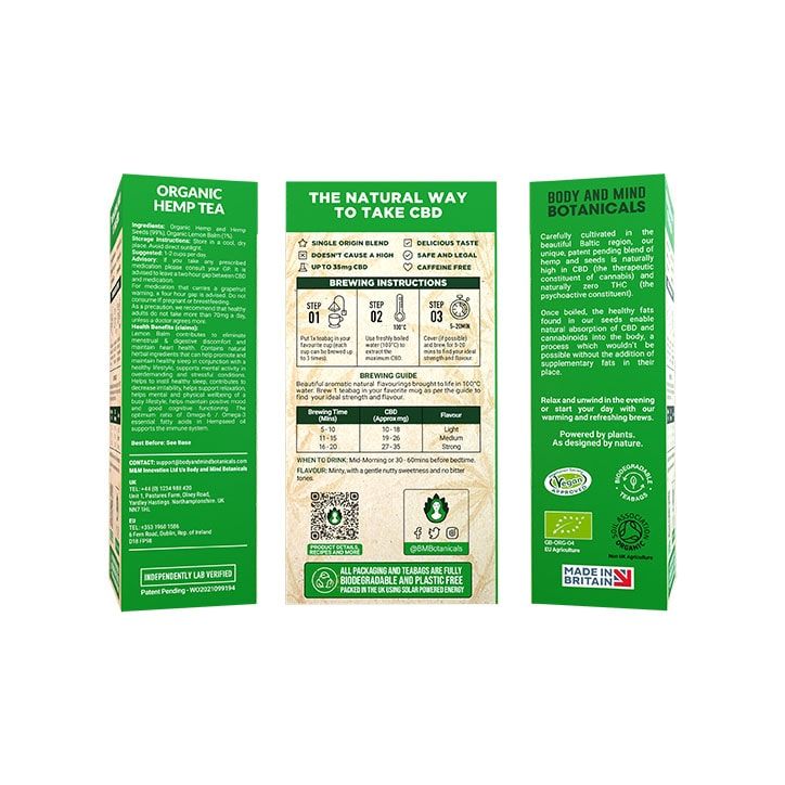 Body & Mind Botanicals CBD Hemp Tea Original 10 Tea Bags - McGrocer