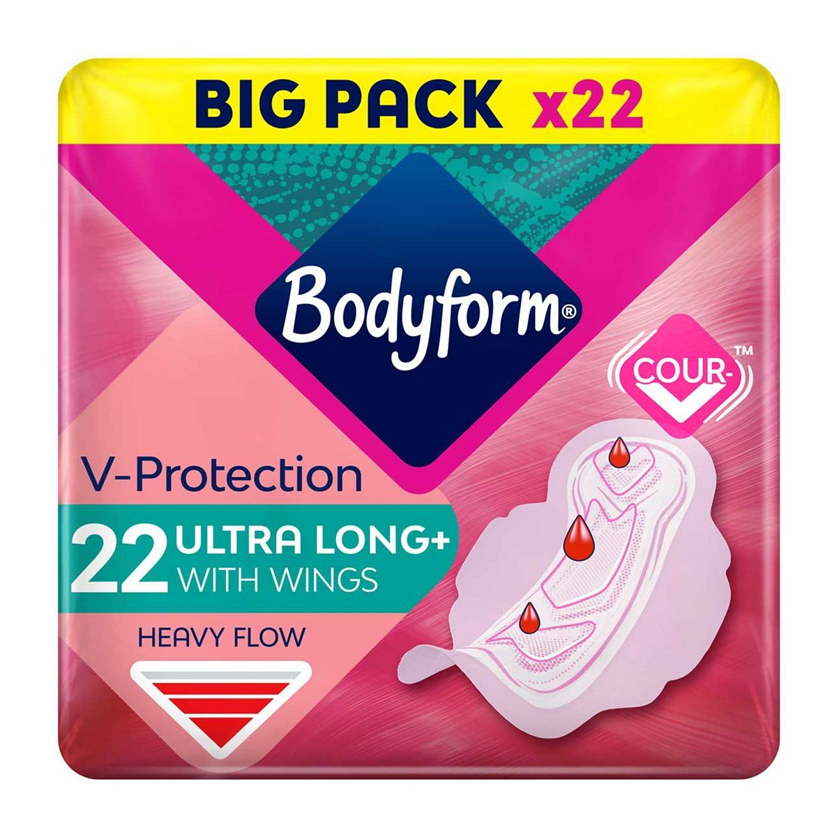 Bodyform Cour-V Ultra Long Sanitary Towels Wings 22 pack - McGrocer