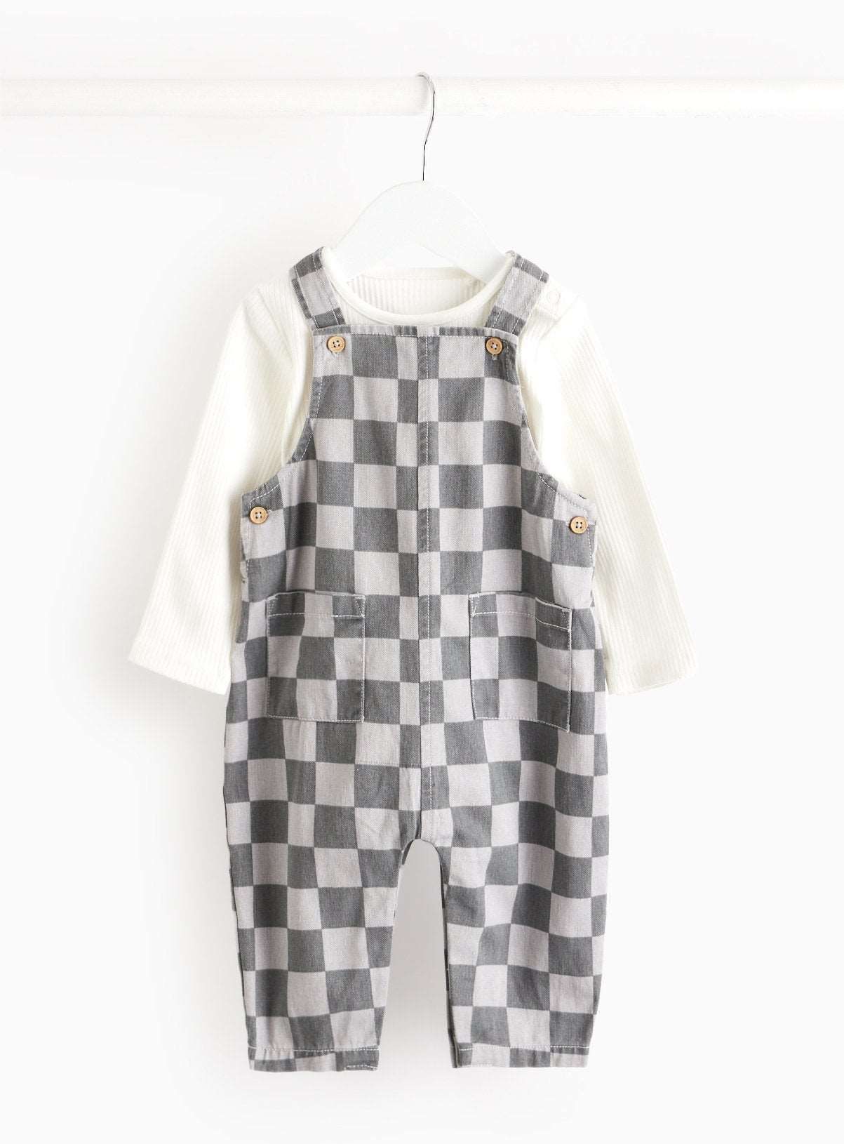 Bodysuit & Grey Chequered Dungarees Set 12-18 months - McGrocer