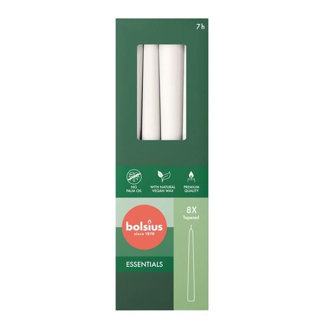 Bolsius Essentials Taper Candles Box of 8 Cloudy White 8 per pack - McGrocer