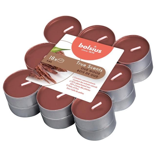 Bolsius TrueScent Tealights Oud Wood 4hr 18Pk - McGrocer