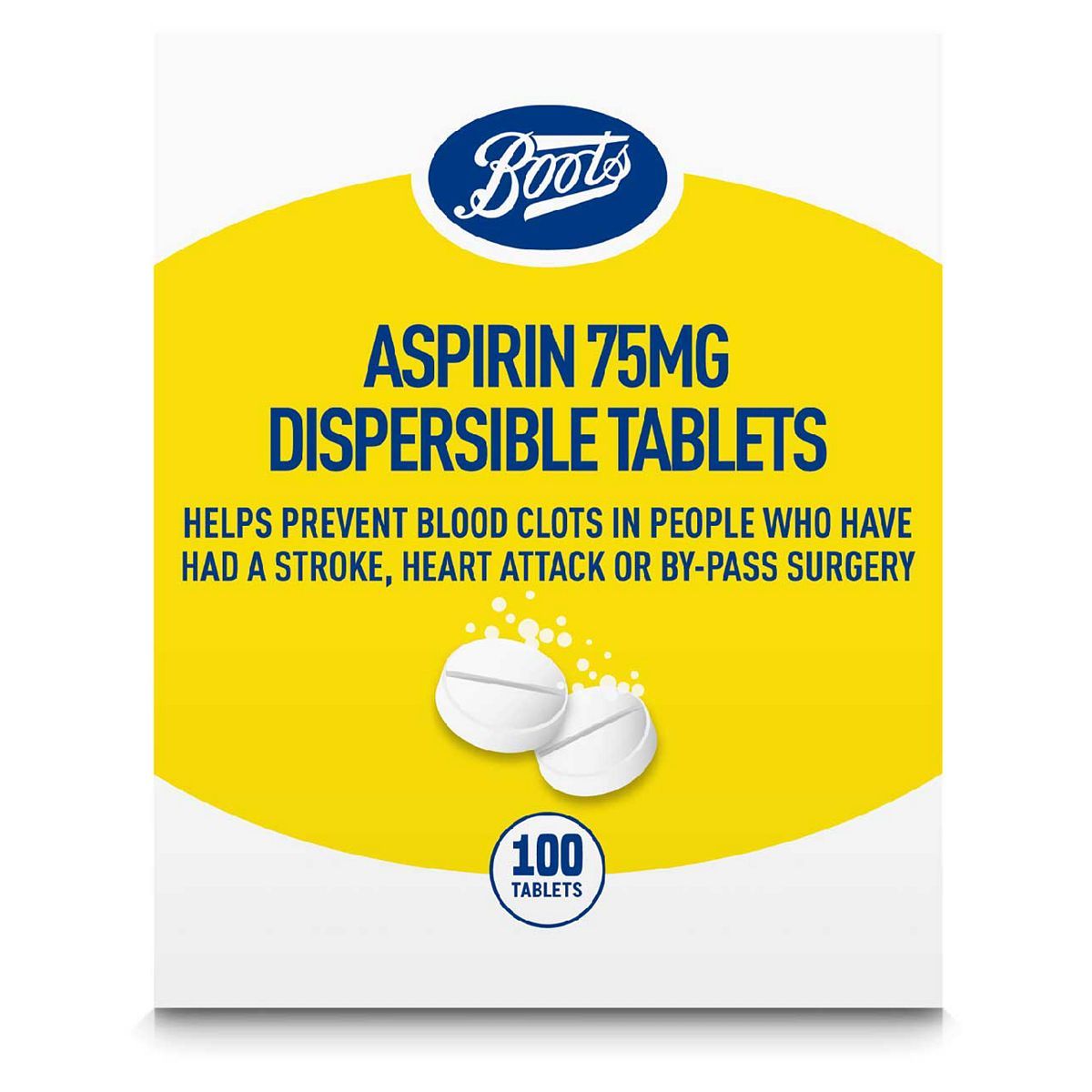 Boots Aspirin 75mg Dispersible Tablets - 100 Tablets - McGrocer