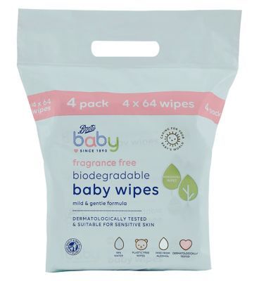 Boots Baby Biodegradable Fragrance Free soft baby wipes, 64x4 pack = 256 wipes - McGrocer