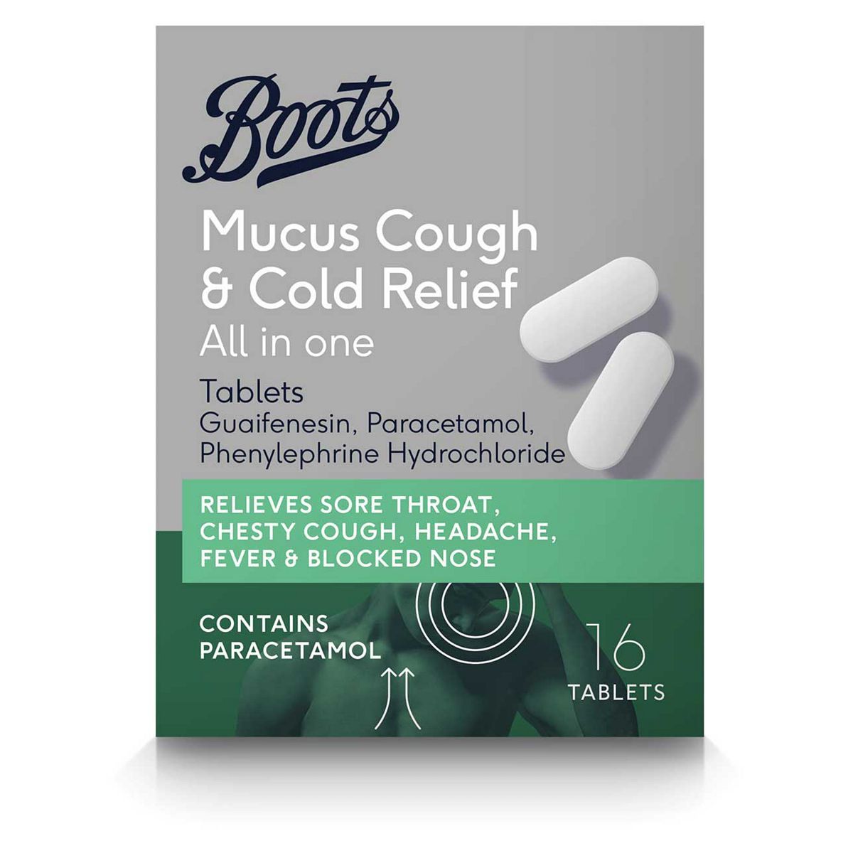 Boots Pharmaceuticals Mucus Cough & Cold Relief All In One 16 Tablets - McGrocer