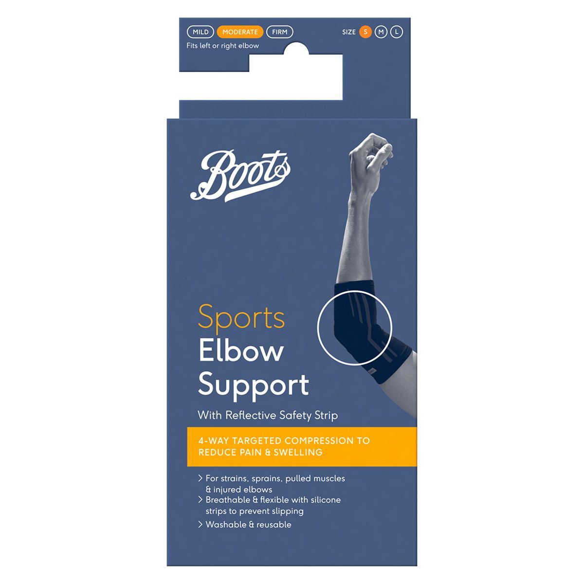 Boots Sports Elbow Support with Reflective Safety Strip - Small - McGrocer