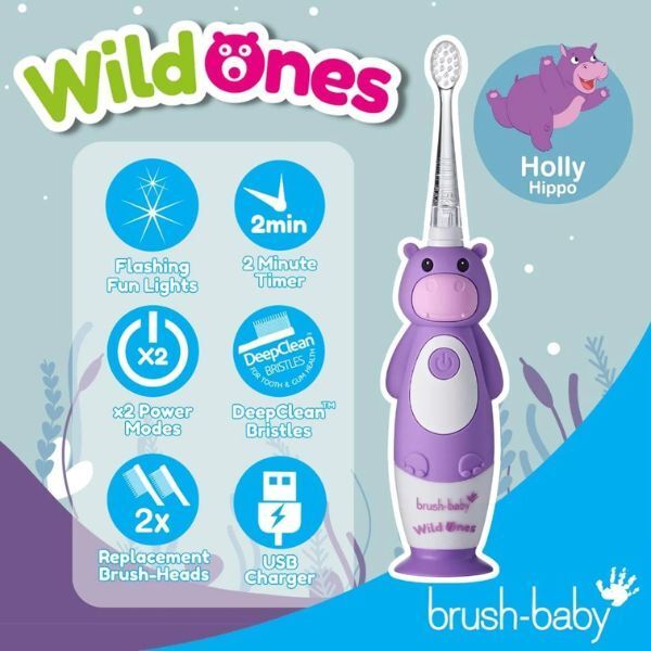 Brush Baby WildOnes™ Hippo Kids Rechargeable Toothbrush