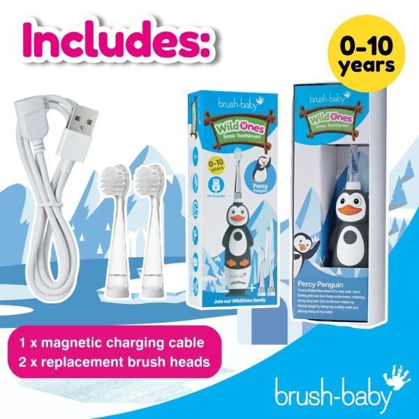 Brush Baby WildOnes-Penguin Toothbrush & Applemint T'paste