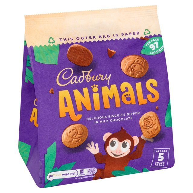 Cadbury Animals Chocolate Biscuits 5 Snack Packs 99.5g