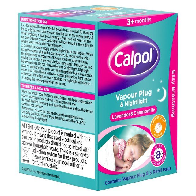 Calpol Vapour Plug & Nightlight + 3 Refill Pads Lavender & Chamomile