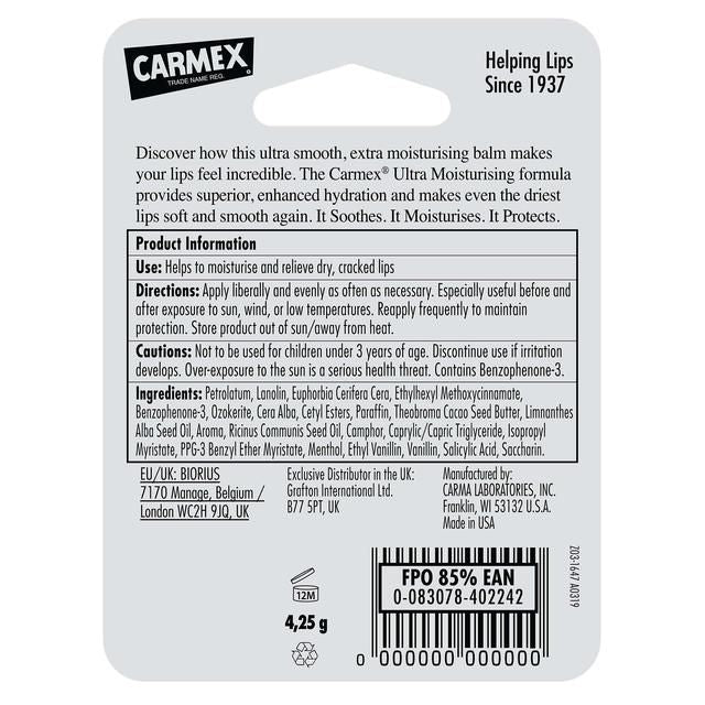 Carmex Lip Balm Ultra Moisturising Vanilla Premium Stick 4.25g