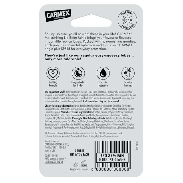 Carmex Mini Lip Balm 3 Pack SPF15 3 x 5g