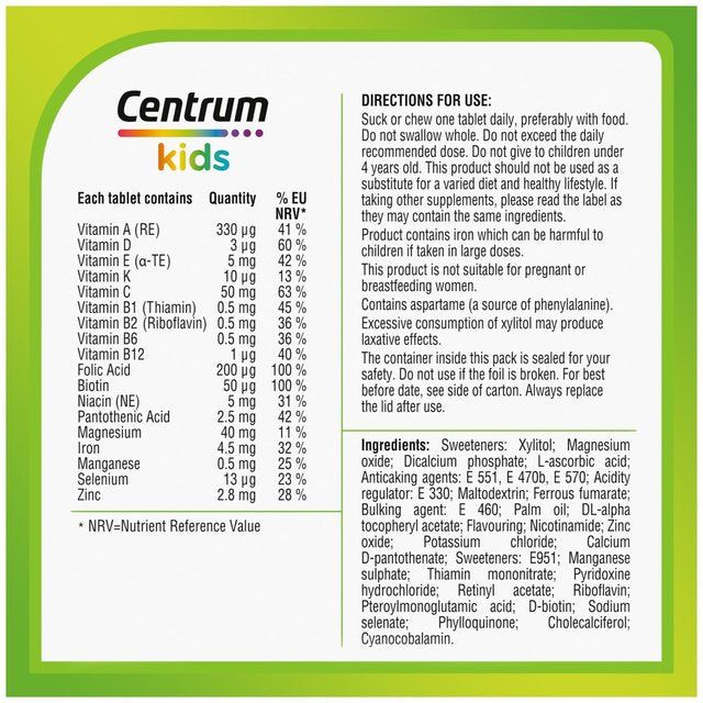 Centrum Kids Multivitamins with Vitamins D C & Zinc Tablets 30 per pack