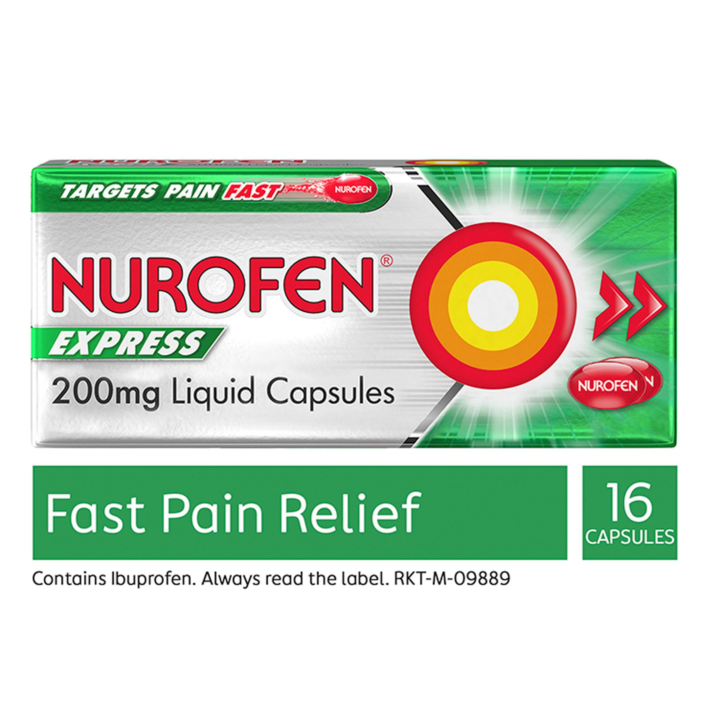 Nurofen Express Ibuprofen Pain Relief Liquid Capsules 16x200mg - McGrocer