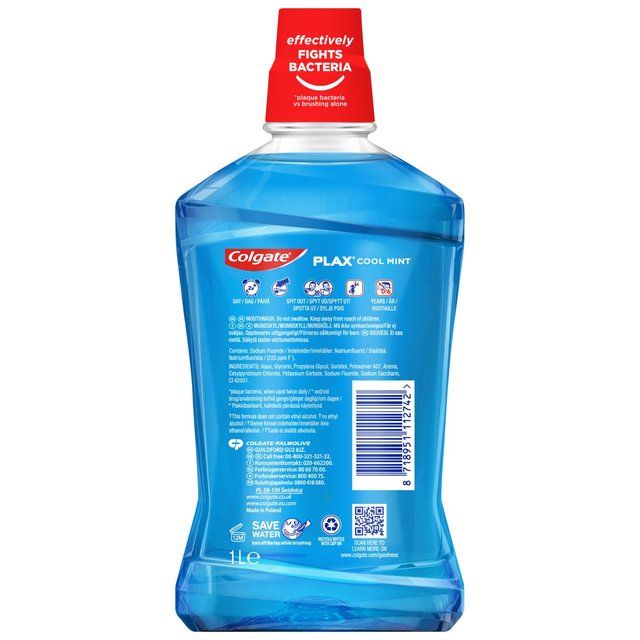 Colgate Plax Cool Mint Mouthwash Alcohol Free 1000ml 1L