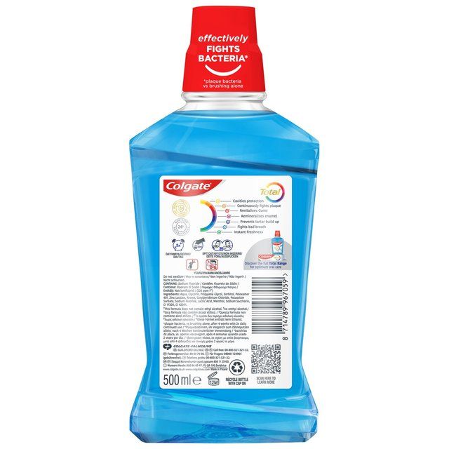 Colgate Total Advanced Plaque Protect Peppermint Mouthwash Alcohol Free 500ml