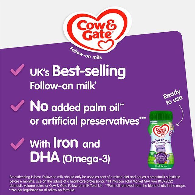 Cow & Gate 2 Follow On Baby Milk Formula Liquid 6-12 Months Multipack 6 x 200ml