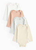 Cream Long Sleeve Bodysuit 4 Pack 3-6 months