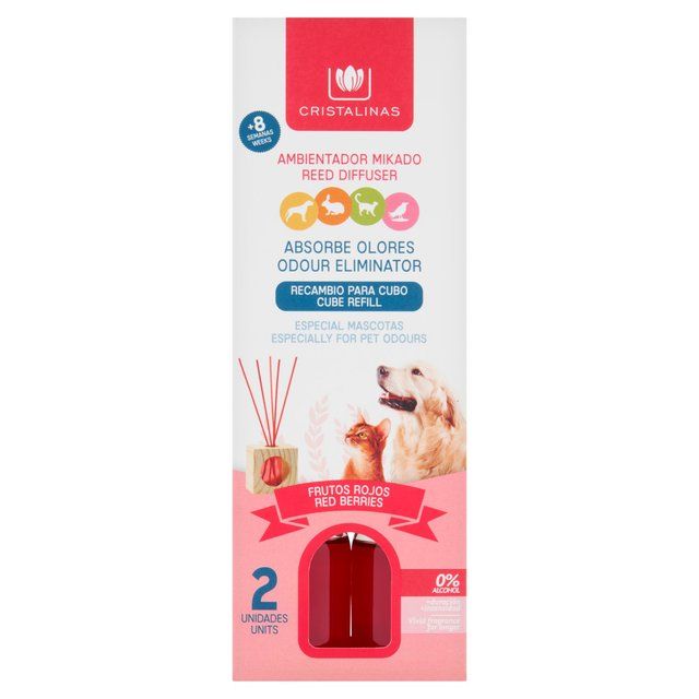 Cristalinas Pet Odour Eliminating Reed Diffuser Refill Red Berries 2 x 30ml