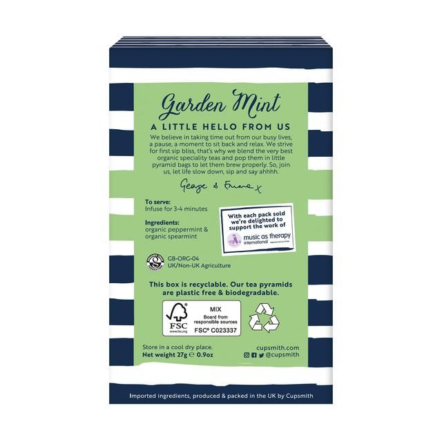 Cupsmith Organic Garden Mint Tea 15 per pack
