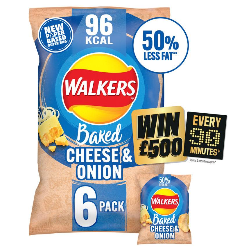 Walkers Baked Cheese & Onion Multipack Snacks Crisps 6 x 22g GOODS ASDA