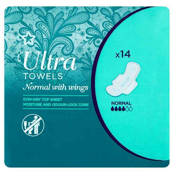 Superdrug Normal Ultra Towel with Wings x 14 GOODS Superdrug