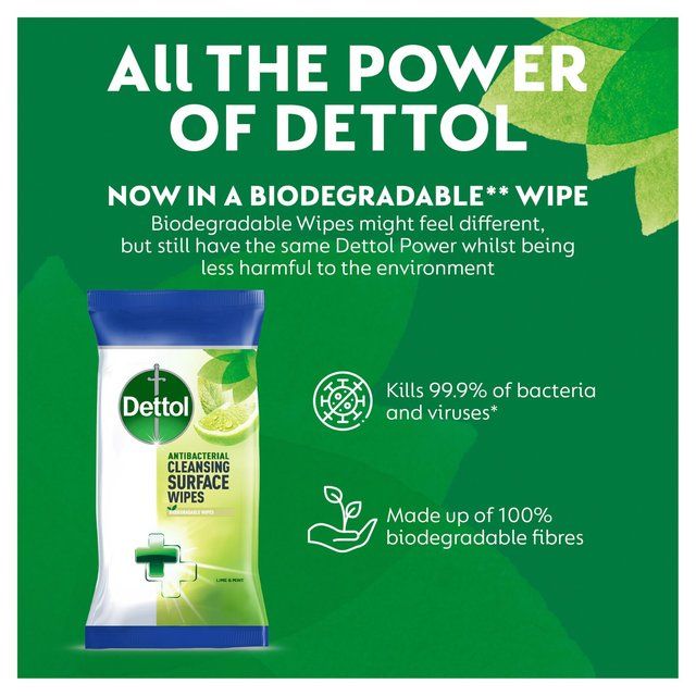 Dettol Antibacterial Biodegradable Lime Multi Surface Cleansing Wipes 72 per pack