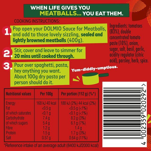 Dolmio Bolognese Meatball Tomato & Basil Pasta Sauce 450g