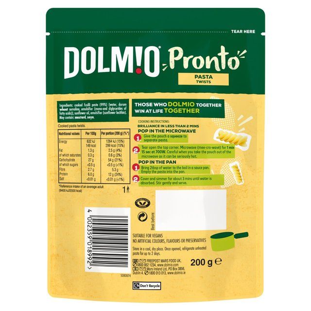 Dolmio Twists Pouch Fusilli Microwave Pasta 200g