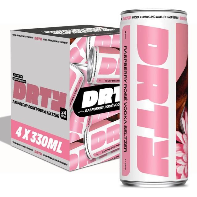 DRTY Raspberry Rose Vodka Seltzer 4 x 330ml