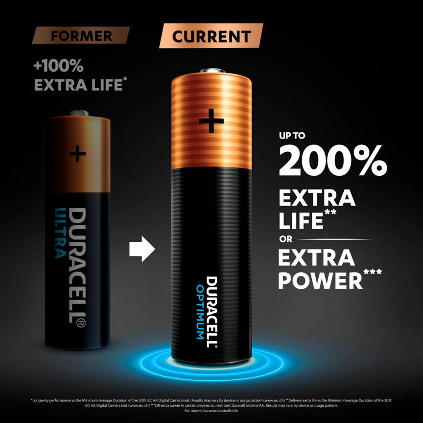 Duracell Optimum Alkaline AA Batteries, pack of 4