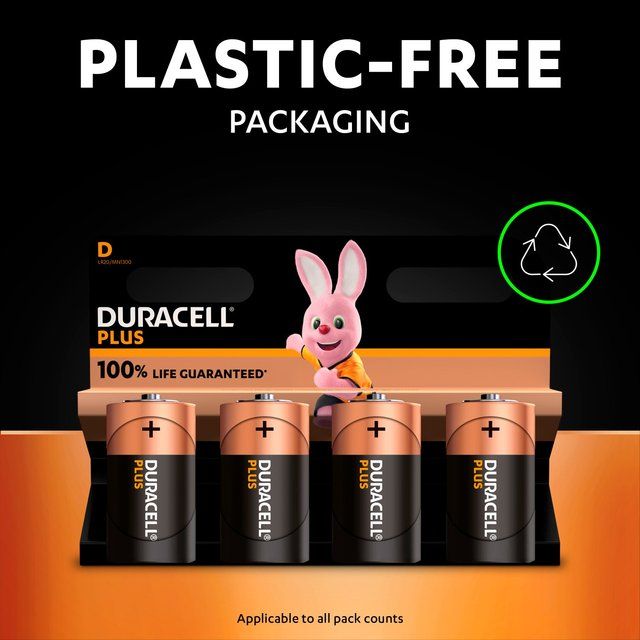 Duracell Plus 100% D Alkaline Batteries 4 per pack